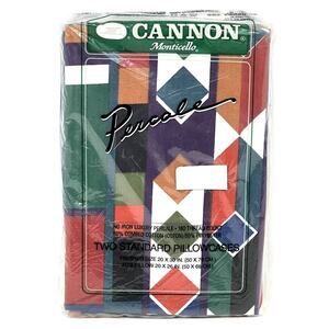 Vtg Cannon Monticello Percale Pair of 2 Standard Pillowcases Geometric Shapes